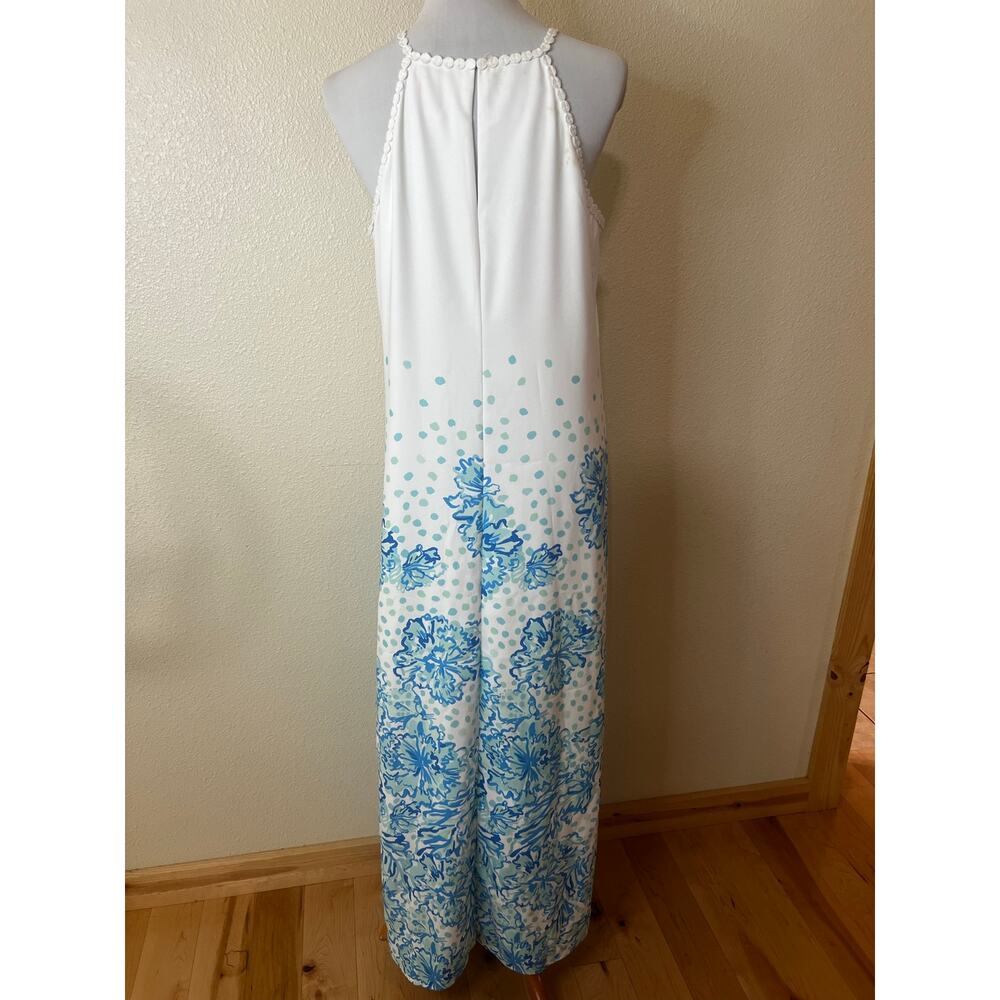 Lilly Pulitzer Pearl Soft Maxi Dress in white blue floral crochet WOMENS 10 - Picture 6 of 10